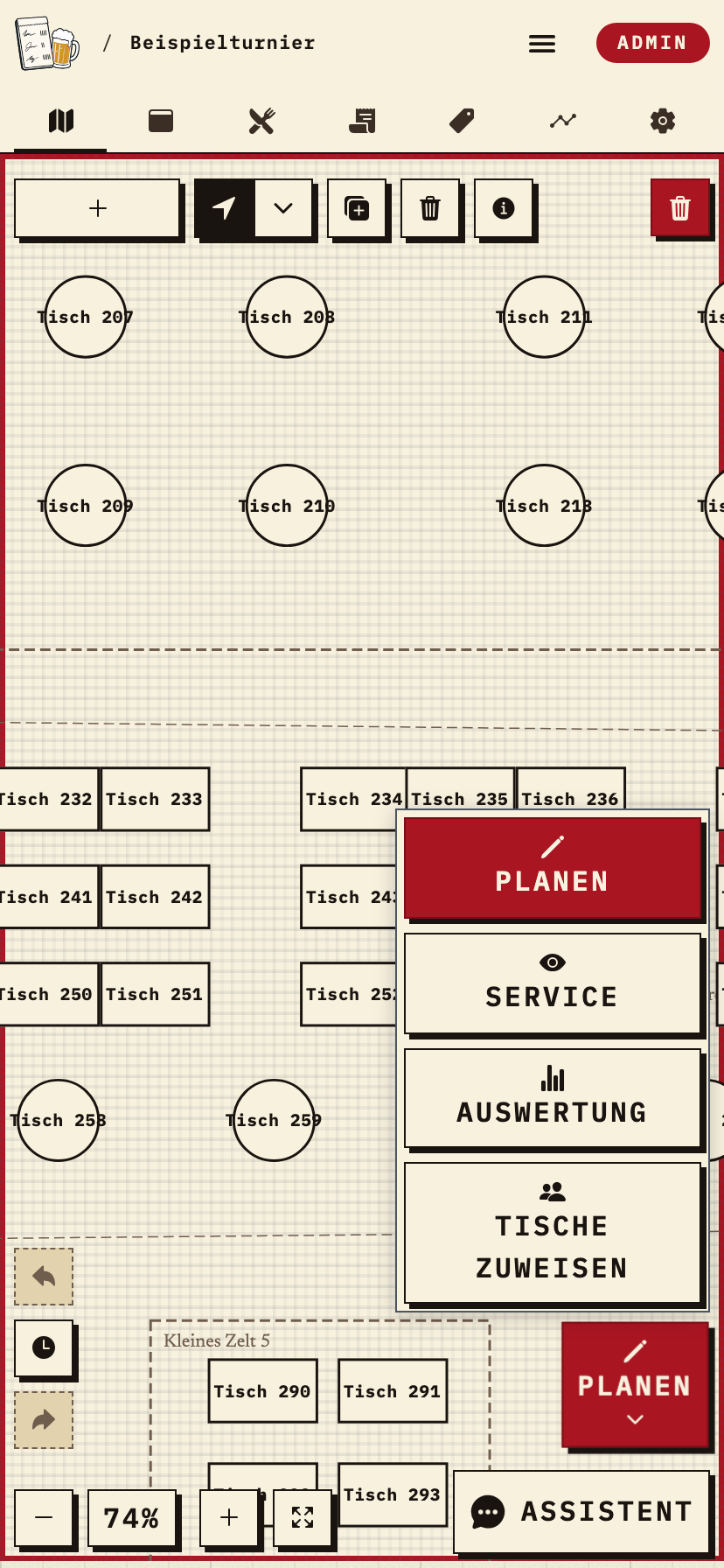 Bierblock-Lageplan auf dem Smartphone: Tische, Stationen und Raum im Überblick